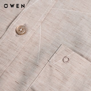 Owen - Áo sơ mi ngắn tay Body Fit AB250078NT màu Nâu nhạt chất liệu Bamboo linen