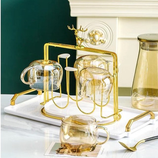 Khay Úp Cốc Đầu Hươu Mạ Vàng Kèm Khay Hứng, Úp Cốc Decor Phong Cách Bắc Âu Cam Homeware