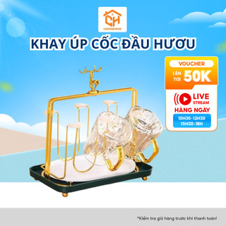 Khay Úp Cốc Đầu Hươu Mạ Vàng Kèm Khay Hứng, Úp Cốc Decor Phong Cách Bắc Âu Cam Homeware