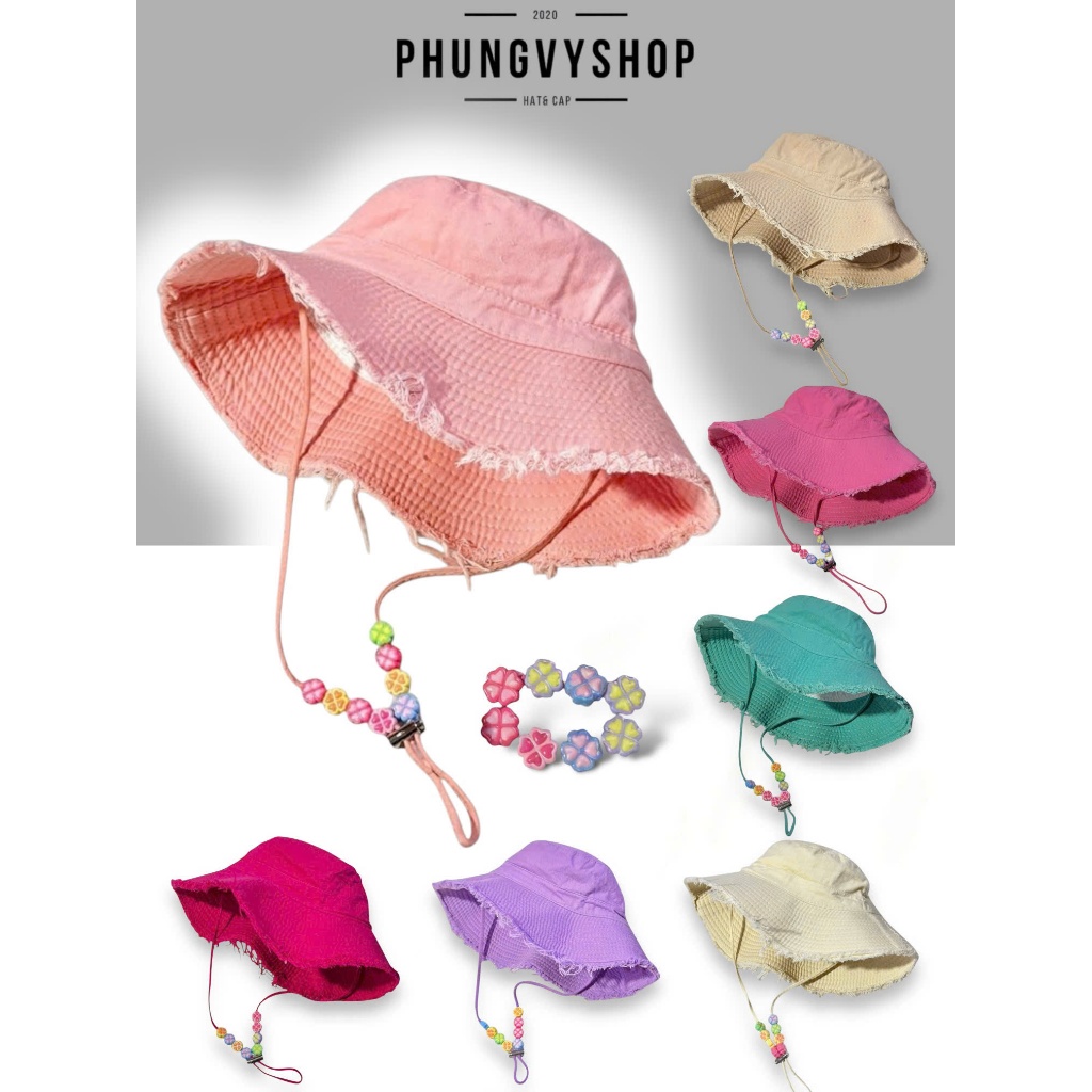 Mũ bucket tai bèo vành unisex nam nữ phungvyshop-nón / Bo Lớn " TUA TRƠN DÂY CỤC HOA MÀU" /