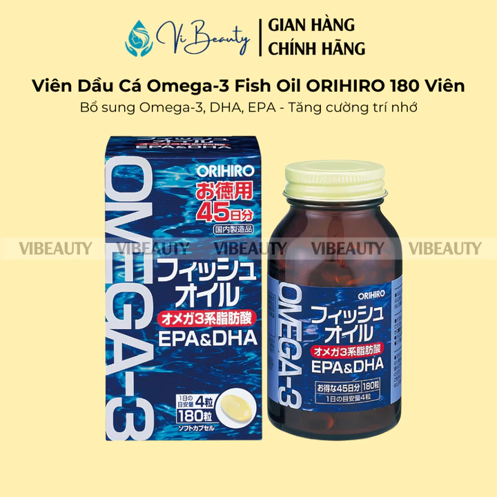 Viên uống dầu cá Omega-3 Fish Oil ORIHIRO bổ sung Omega 3, tốt cho mắt và tim mạch (Lọ 180 viên)