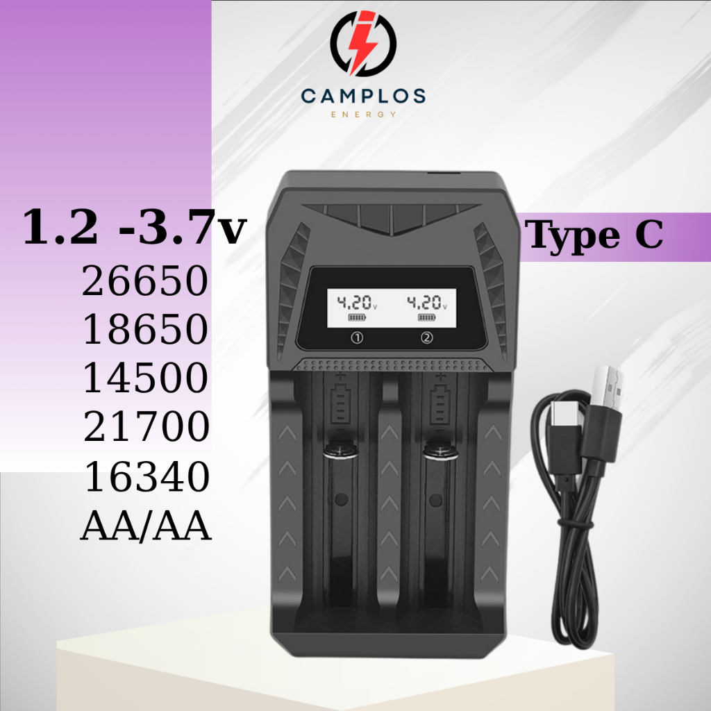 Bộ sạc pin 26650 21700 18650 18500 16340 AA/AAA bộ sạc pin 2 khe cắm ...
