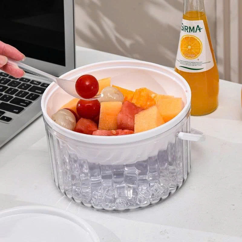 Bát Làm Lạnh Thực Phẩm Đựng Salad, Trái Cây, Hải Sản Kiêm Làm Mát Rư.ợ.u Có Tay Cầm Và Nắp Tiện Lợi