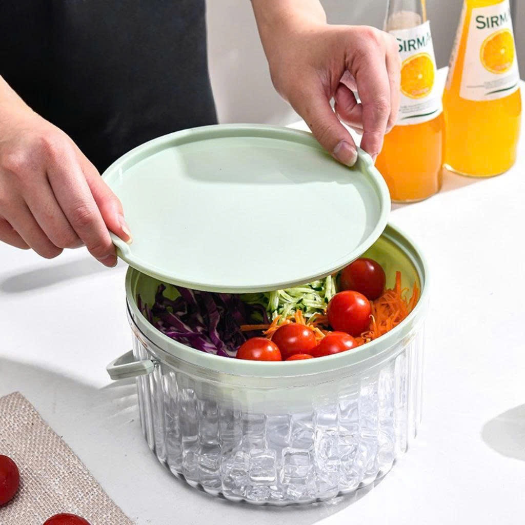 Bát Làm Lạnh Thực Phẩm Đựng Salad, Trái Cây, Hải Sản Kiêm Làm Mát Rư.ợ.u Có Tay Cầm Và Nắp Tiện Lợi