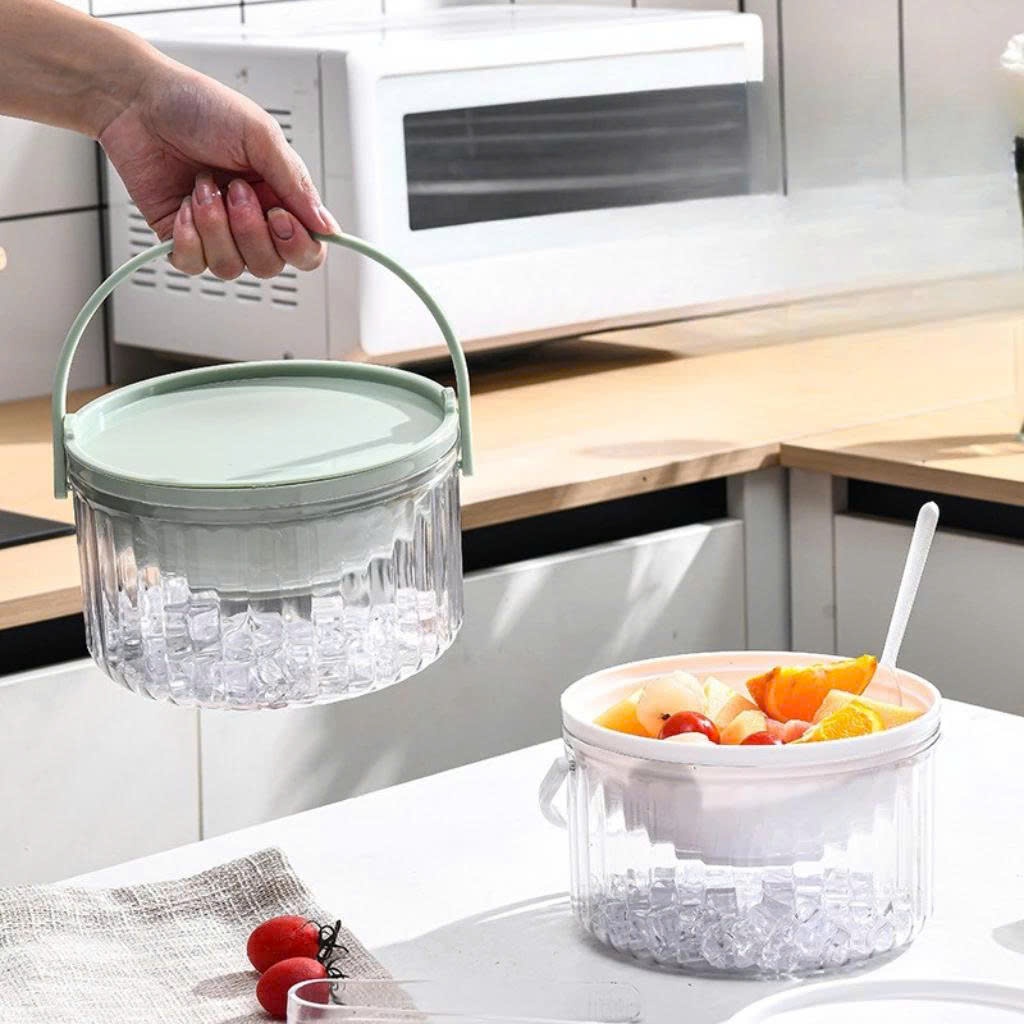Bát Làm Lạnh Thực Phẩm Đựng Salad, Trái Cây, Hải Sản Kiêm Làm Mát Rư.ợ.u Có Tay Cầm Và Nắp Tiện Lợi