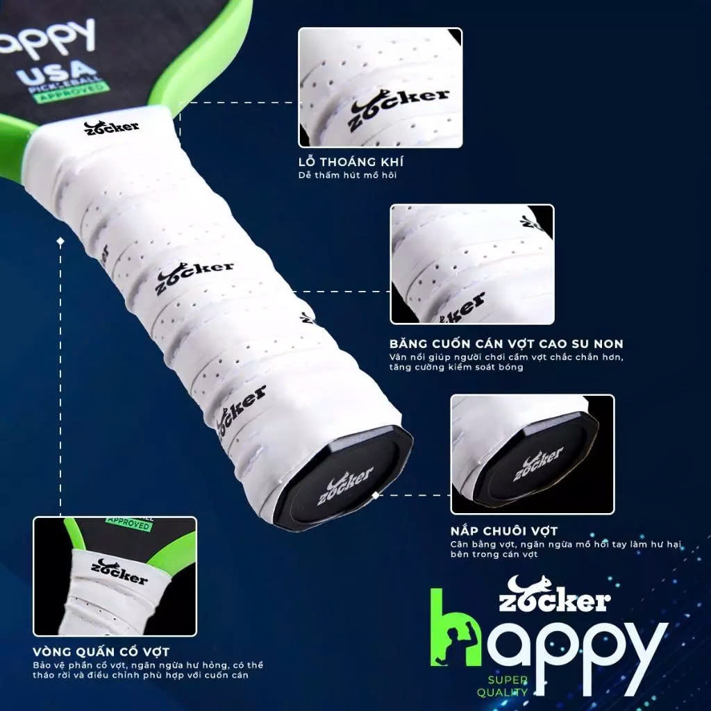 Vợt Pickleball Zocker Happy HP01 + HP02 + HP02 Plus Gen2 Full Carbon Chính Hãng Zocker
