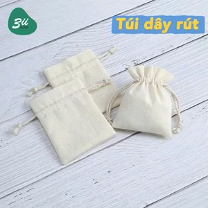 Túi Dây Rút Vải Canvas Màu Trắng Kem 3II HOME Túi Đa Năng Đựng Mỹ Phẩm Trang Sức Đồ Dùng Cá nhân