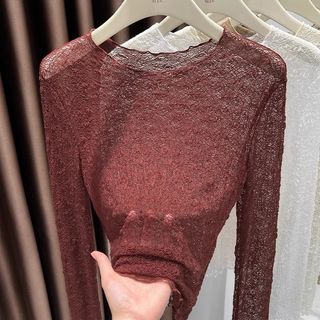 Áo Ren Lưới Cổ Tròn Dáng Trơn Ôm Body Phối Đồ Sexy