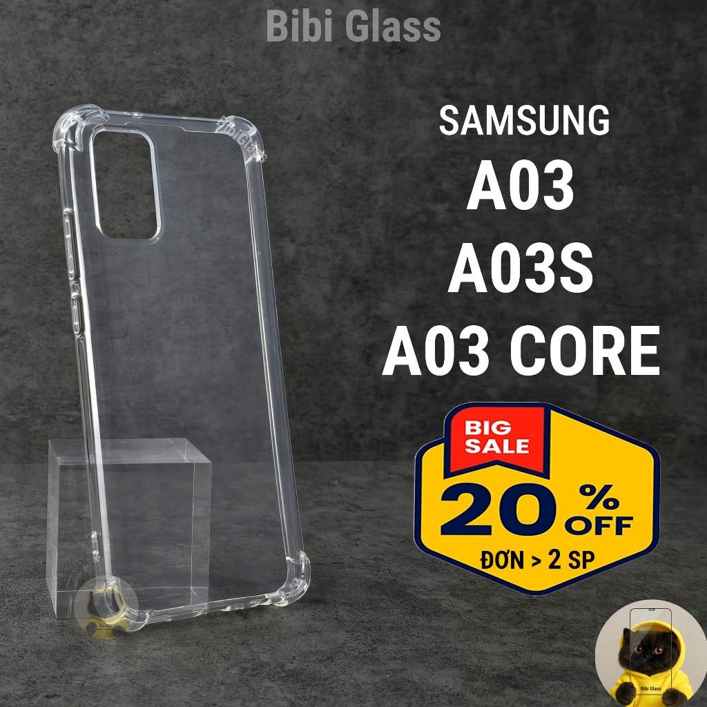 Ốp lưng Samsung A03, A03S, A03 Core silicon trong suốt dẻo cao cấp viền cạnh vuông chống sốc
