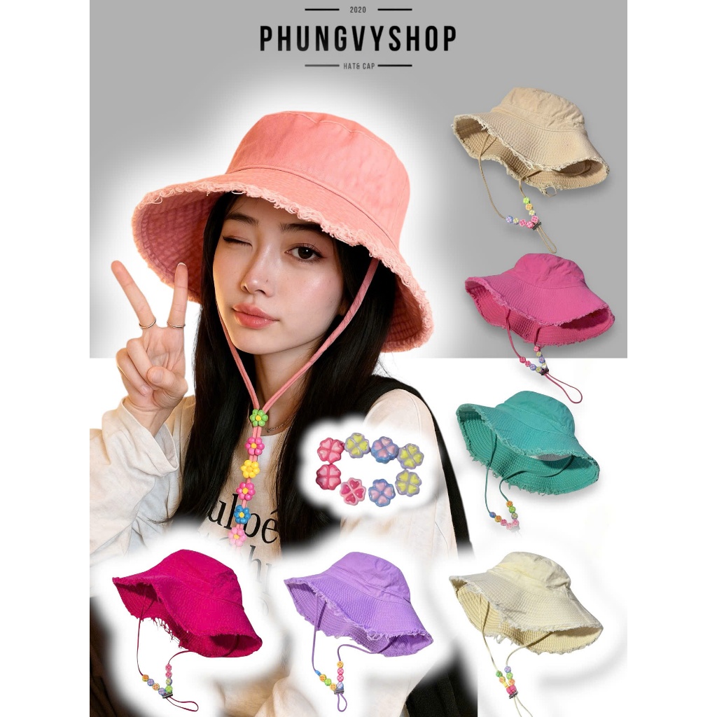 Mũ bucket tai bèo vành unisex nam nữ phungvyshop-nón / Bo Lớn " TUA TRƠN DÂY CỤC HOA MÀU" /