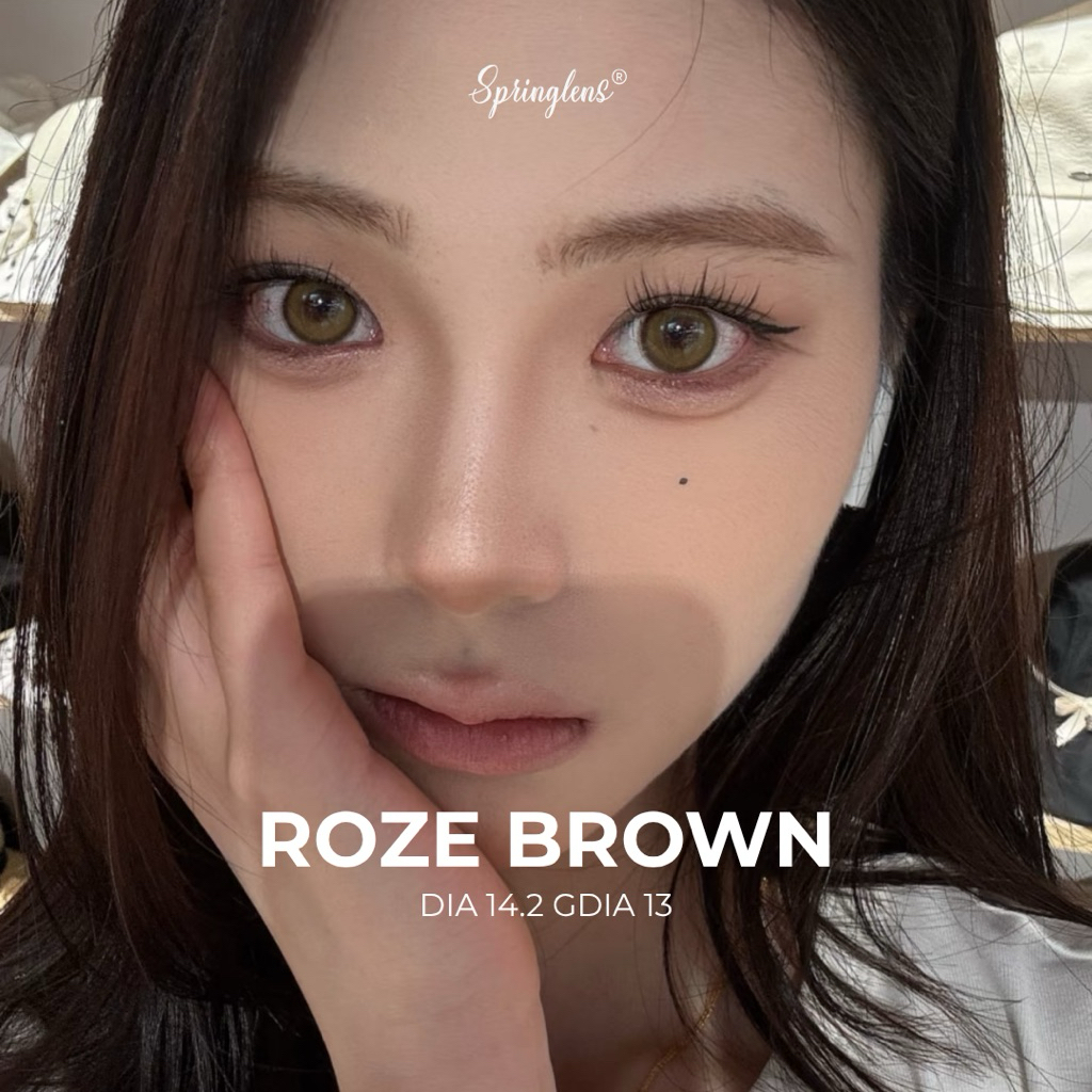 Kính áp tròng Roze Brown tone nâu Beige viền style Hàn Olivia 3 tháng 0-7 độ | Spring Lens