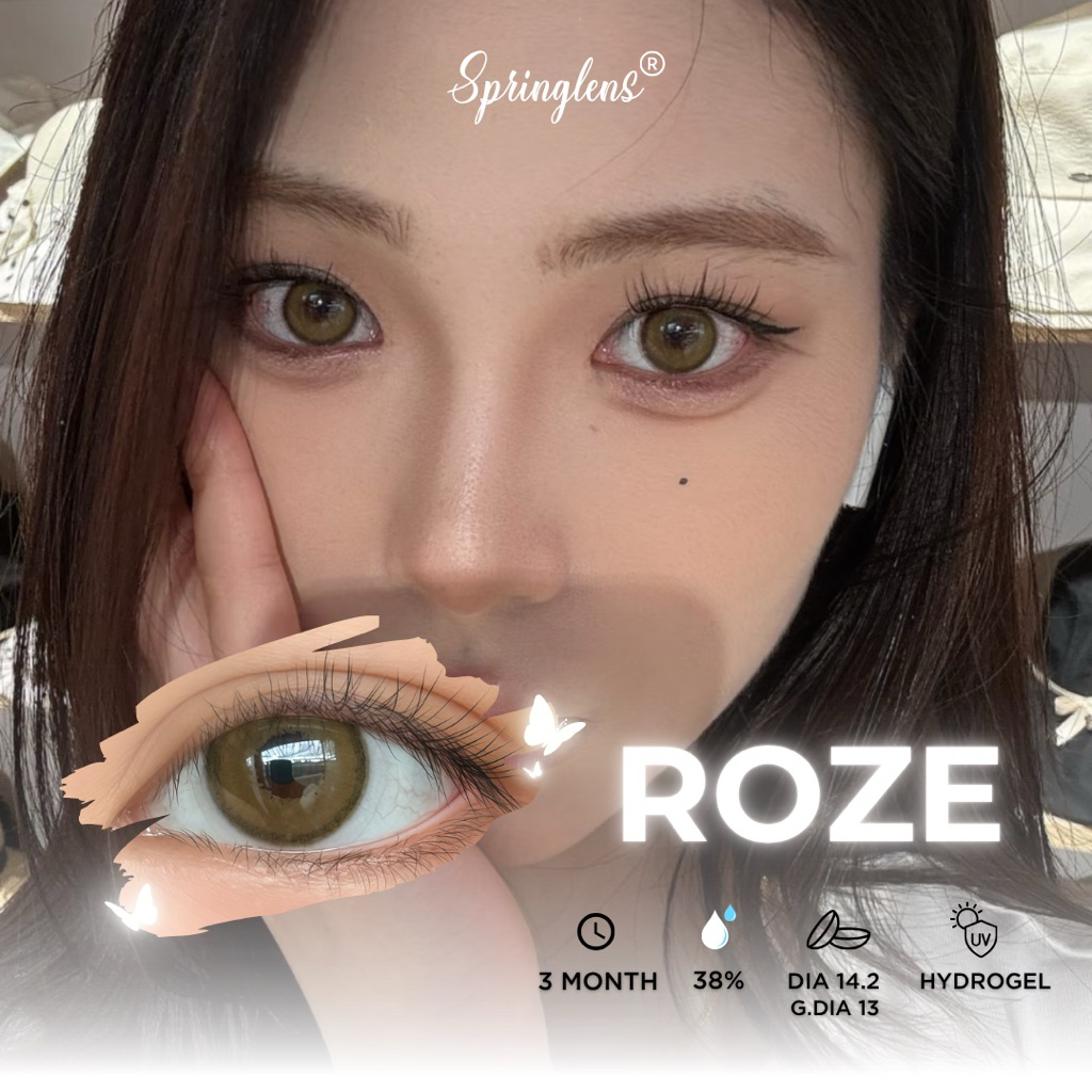 Kính áp tròng Roze Brown tone nâu Beige viền style Hàn Olivia 3 tháng 0-7 độ | Spring Lens