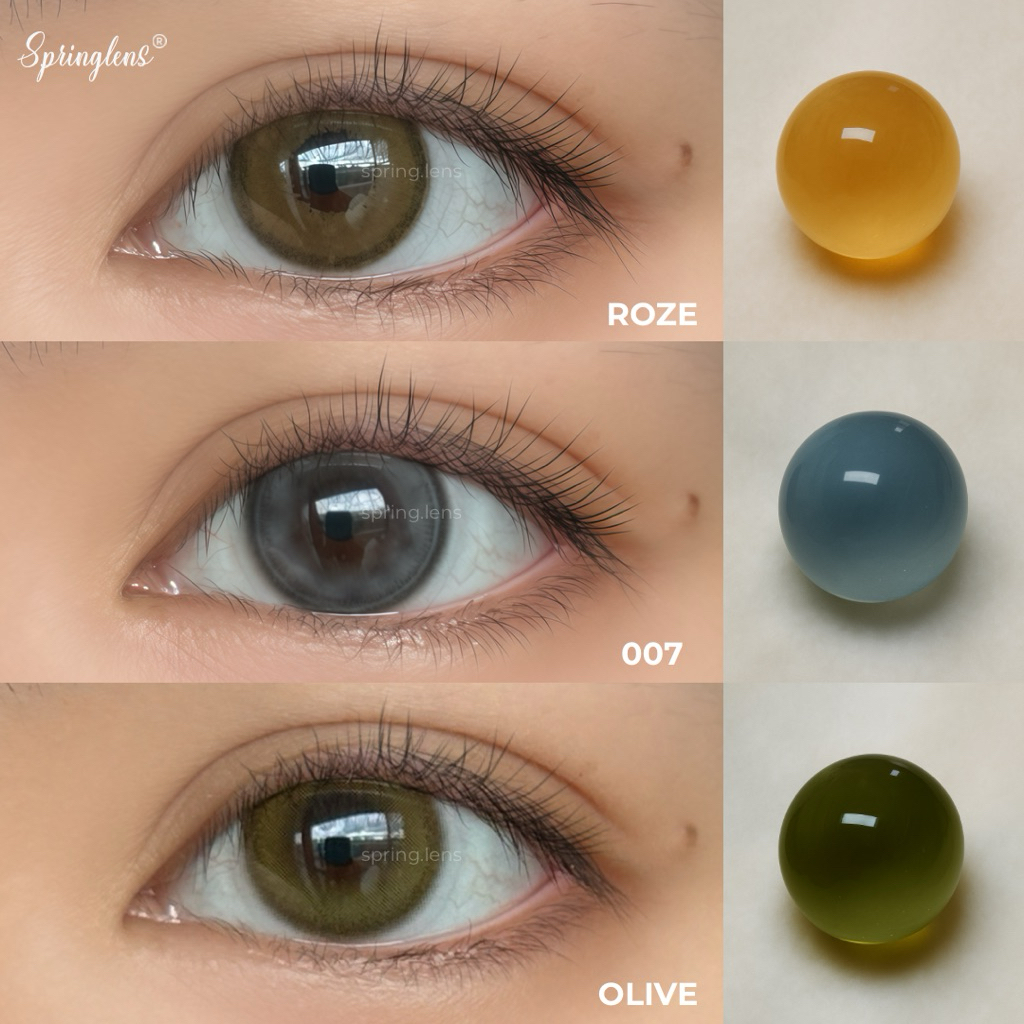 Kính áp tròng Roze Brown tone nâu Beige viền style Hàn Olivia 3 tháng 0-7 độ | Spring Lens
