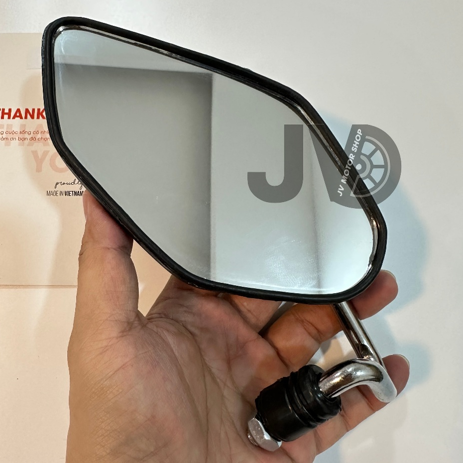 Kính chiếu hậu Sirius/ Exciter/ Jupiter chân cong Xi INOX - ren 10li thuận không rung, góc nhìn rộng