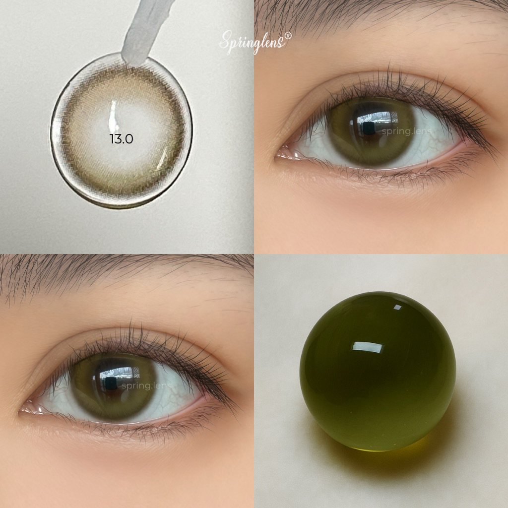 Kính áp tròng Olive Brown nâu rêu xanh Green trong giãn vừa 3 tháng 0-7 độ | Spring Lens