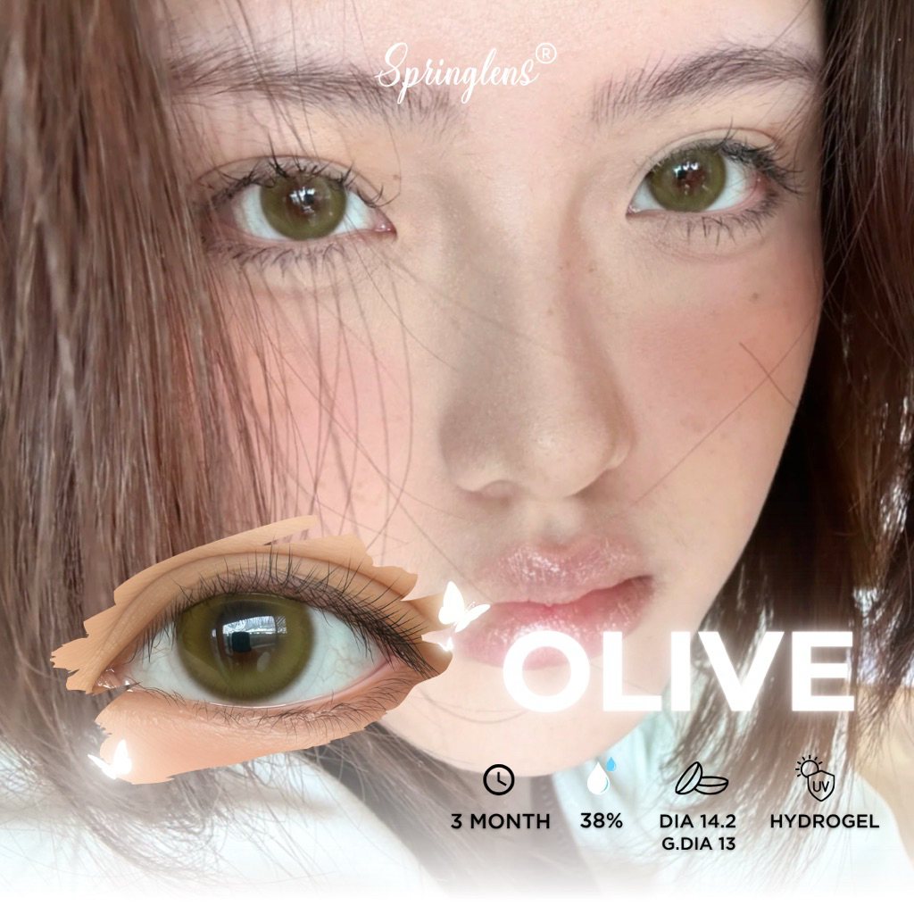 Kính áp tròng Olive Brown nâu rêu xanh Green trong giãn vừa 3 tháng 0-7 độ | Spring Lens