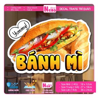 Decal Trang Trí Bánh Mì, Tranh Dán Tiệm Bánh Mì, Xe Bánh Mì, Dán Tường, Tủ, Kính - Sticker Chịu Được Mưa Nắng.