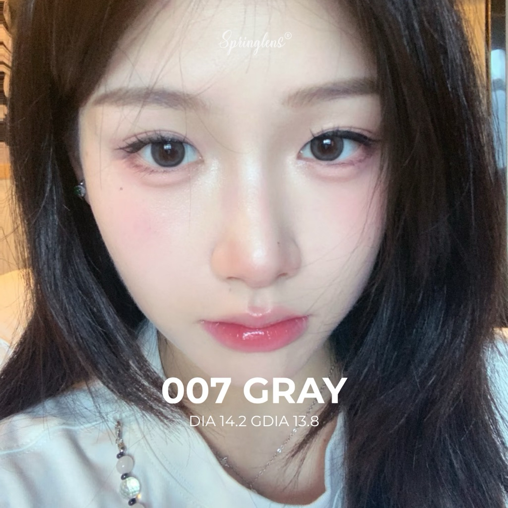 Kính áp tròng 007 Gray xám xanh viền mỏng có giãn tròng 3 tháng 0-7 độ | Spring Lens