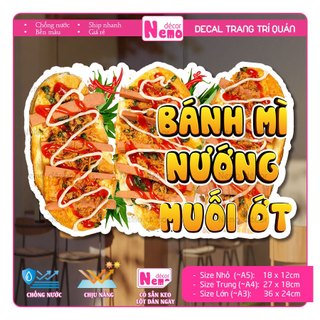 Decal Trang Trí Bánh Mì Nướng Muối Ớt, Tranh Dán Tiệm Bánh Mì, Dán Tường, Tủ, Kính - Sticker Chịu Được Mưa Nắng.