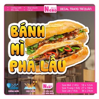 Decal Trang Trí Bánh Mì Phá Lấu, Tranh Dán Tiệm Bánh Mì, Xe Bánh Mì , Dán Tường, Tủ, Kính - Sticker Chịu Được Mưa Nắng.
