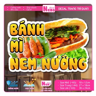 Decal Trang Trí Bánh Mì Nem Nướn, Tranh Dán Tiệm Bánh Mì, Xe Bánh Mì , Dán Tường, Tủ, Kính - Sticker Chịu Được Mưa Nắng.