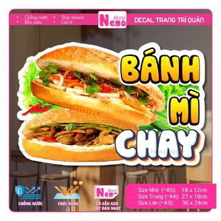 Decal Trang Trí Bánh Mì Chay, Tranh Dán Tiệm Bánh Mì, Xe Bánh Mì , Dán Tường, Tủ, Kính - Sticker Chịu Được Mưa Nắng.