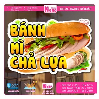 Decal Trang Trí Bánh Mì Chả Lụa, Tranh Dán Tiệm Bánh Mì, Xe Bánh Mì , Dán Tường, Tủ, Kính - Sticker Chịu Được Mưa Nắng.