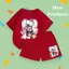 Bộ Tay Ngắn Cho Bé – Hình Hello Kitty Chụp Hình Cùng Nhóm Bạn, Vải Thoáng Mát Mặc Cả Ngày (M 209)