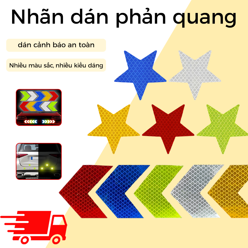 5 Miếng Dán Phản Quang Cảnh Báo Chống Va Chạm Chống Thấm Nước Phản xạ mạnh An Toàn Hình Ngôi Sao Cho Ô Tô, Xe Máy