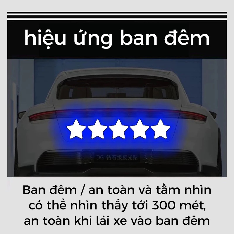 5 Miếng Dán Phản Quang Cảnh Báo Chống Va Chạm Chống Thấm Nước Phản xạ mạnh An Toàn Hình Ngôi Sao Cho Ô Tô, Xe Máy
