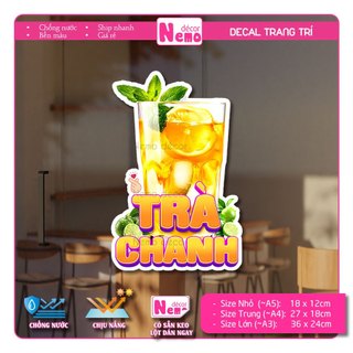 Decal Trang Trí Trà Chanh, Tranh Dán Quán Nước, Cà Phê, Dán Tường, Tủ, Kính, Xe Đẩy - Sticker Chịu Được Mưa Nắng.