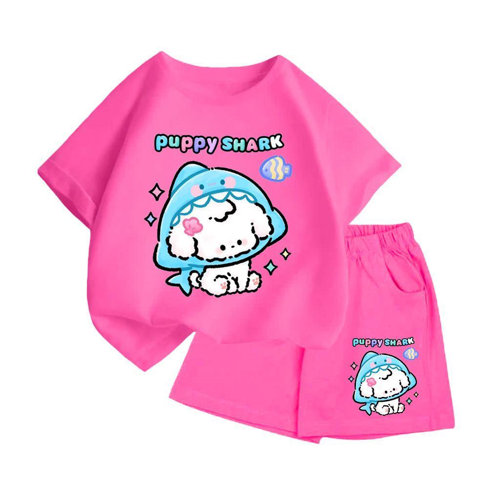 Bộ Đồ Cộc Tay Cotton – In Cún Trắng Đội Mũ Cá Mập Puppy Shark Ngộ Nghĩnh, Bé Mặc Cả Ngày (M 210)