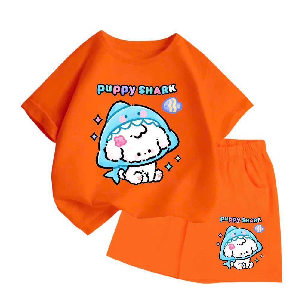 Bộ Đồ Cộc Tay Cotton – In Cún Trắng Đội Mũ Cá Mập Puppy Shark Ngộ Nghĩnh, Bé Mặc Cả Ngày (M 210)