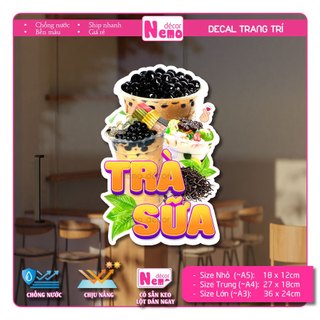 Decal Trang Trí Trà Sữa, Tranh Dán Quán Nước, Cà Phê, Dán Tường, Tủ, Kính, Xe Đẩy - Sticker Chịu Được Mưa Nắng.