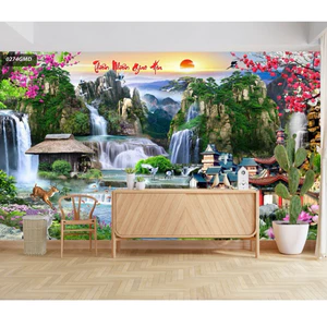 Tranh Decal Dán Tường Sơn Thuỷ Hữu Tình Phù Hợp Cho Phòng Khách In Kích Thước Theo Yêu Cầu