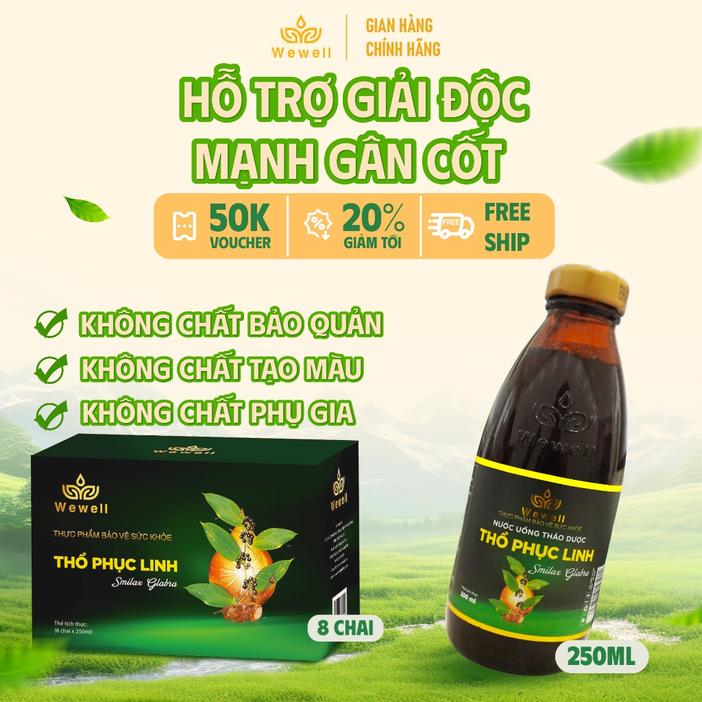 [1PACK - 8 CHAI ] Nước uống thảo dược Thổ phục linh [Chai thủy tinh 250ml]