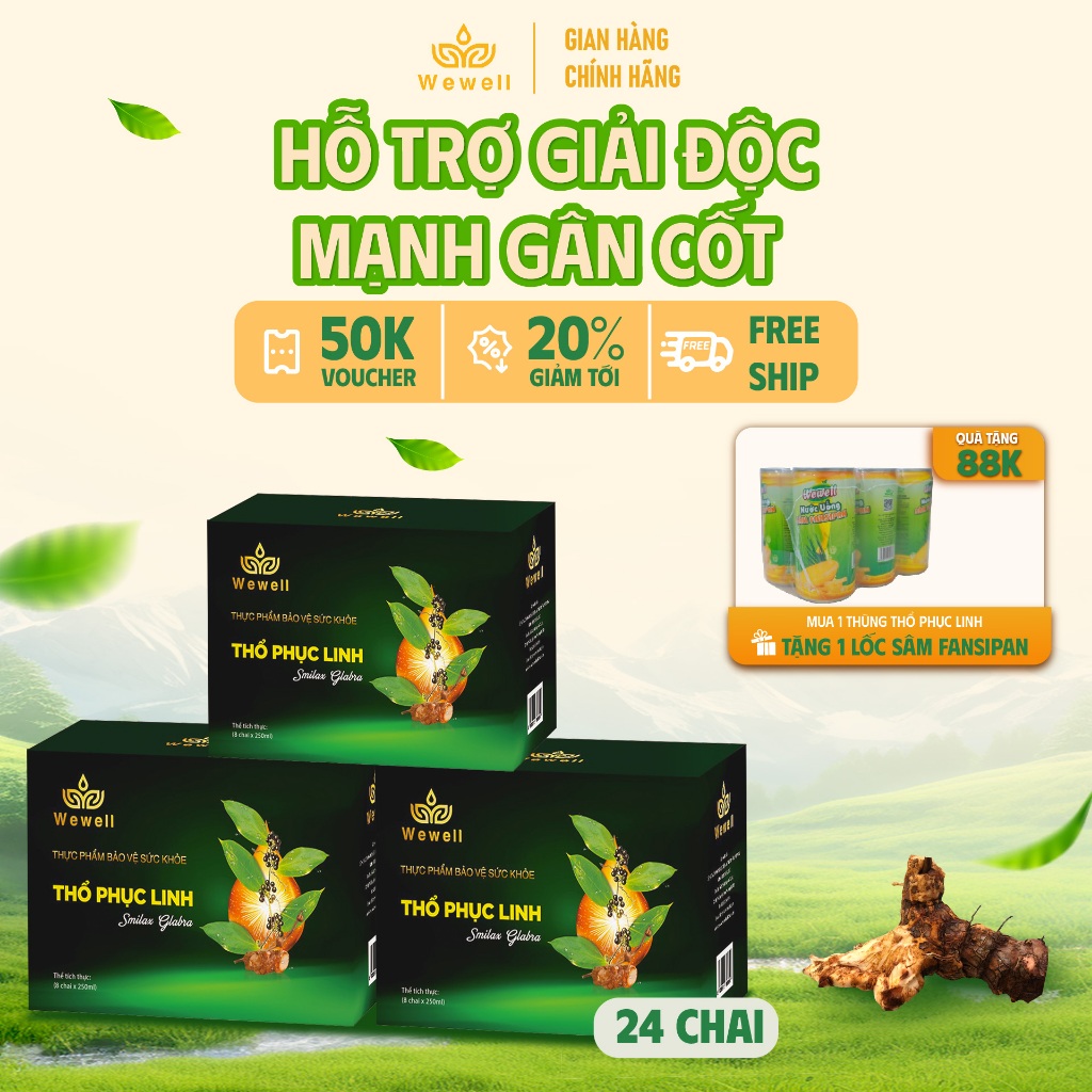 [Thùng 24 chai] Nước uống thảo dược Thổ phục linh [Chai thủy tinh 250ml]