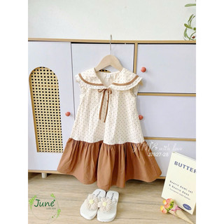 Siêu phẩm Đầm Vintage bé gái Nâu tây Chấm Bi Cổ Thủy Thủ Siêu Xinh – Váy Hàn Quốc Đi Học, Đi Chơi (13-45kg) Vuikids68