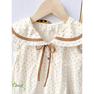 Siêu phẩm Đầm Vintage bé gái Nâu tây Chấm Bi Cổ Thủy Thủ Siêu Xinh – Váy Hàn Quốc Đi Học, Đi Chơi (13-45kg) Vuikids68
