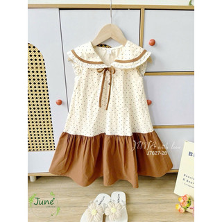 Siêu phẩm Đầm Vintage bé gái Nâu tây Chấm Bi Cổ Thủy Thủ Siêu Xinh – Váy Hàn Quốc Đi Học, Đi Chơi (13-45kg) Vuikids68