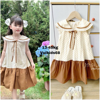 Siêu phẩm Đầm Vintage bé gái Nâu tây Chấm Bi Cổ Thủy Thủ Siêu Xinh – Váy Hàn Quốc Đi Học, Đi Chơi (13-45kg) Vuikids68