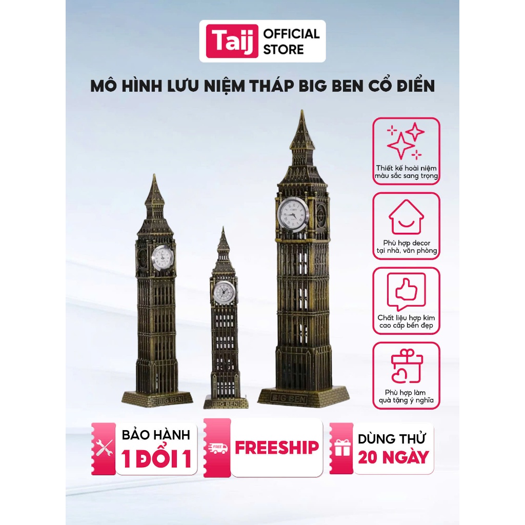 Mô Hình Tháp Đồng Hồ Big Ben Hợp Kim Cao Cấp TAIJ STORE - Trang Trí Bàn Làm Việc, Kệ Sách