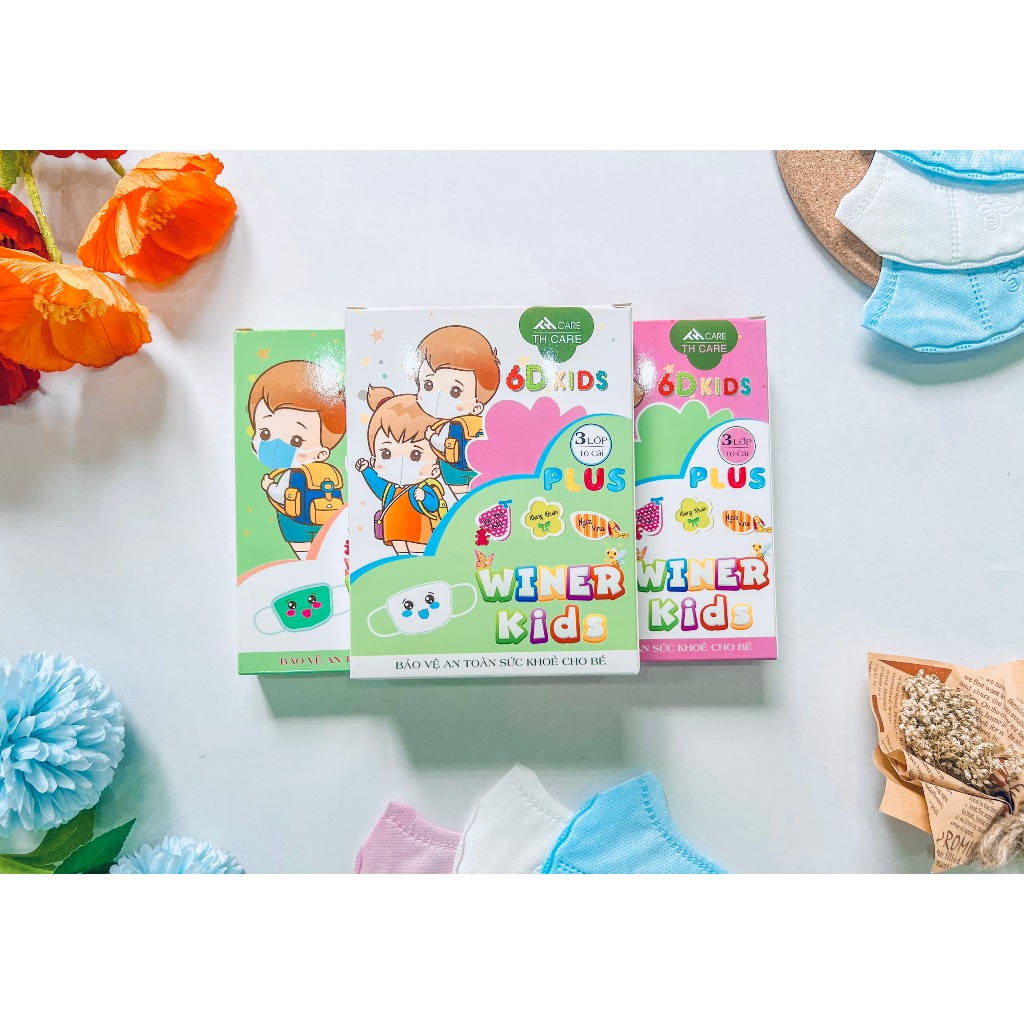 Khẩu trang 3D cho bé Winer Kids - 4 lớp - Hộp 10 cái cho bé 0-4 tuổi (Mẫu mới)