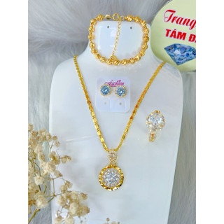 hàng cao cấp Combo trang sức Hoa Mai Kim Tiền mặt tròn đá lớn – hàng đẹp mê, Hàng cao cấp