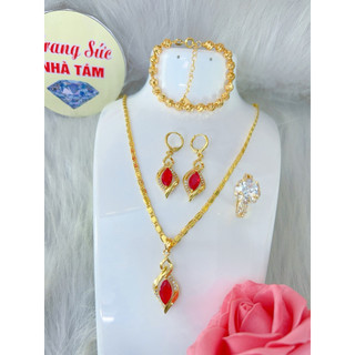 hàng cao cấp Combo trang sức Hoa Mai Kim Tiền mặt tròn đá lớn – hàng đẹp mê, Hàng cao cấp