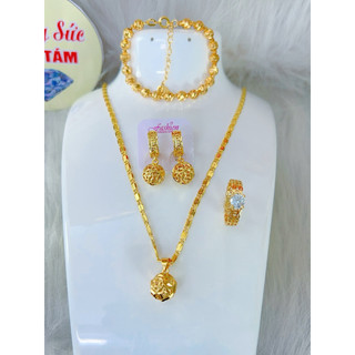 hàng cao cấp Combo trang sức Hoa Mai Kim Tiền mặt tròn đá lớn – hàng đẹp mê, Hàng cao cấp