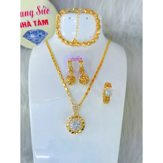 hàng cao cấp Combo trang sức Hoa Mai Kim Tiền mặt tròn đá lớn – hàng đẹp mê, Hàng cao cấp