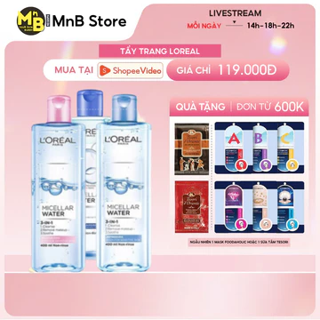 Nước tẩy trang Loreal - L'Oreal Paris 3-in-1 Micellar Water làm sạch sâu dịu nhẹ 400ml