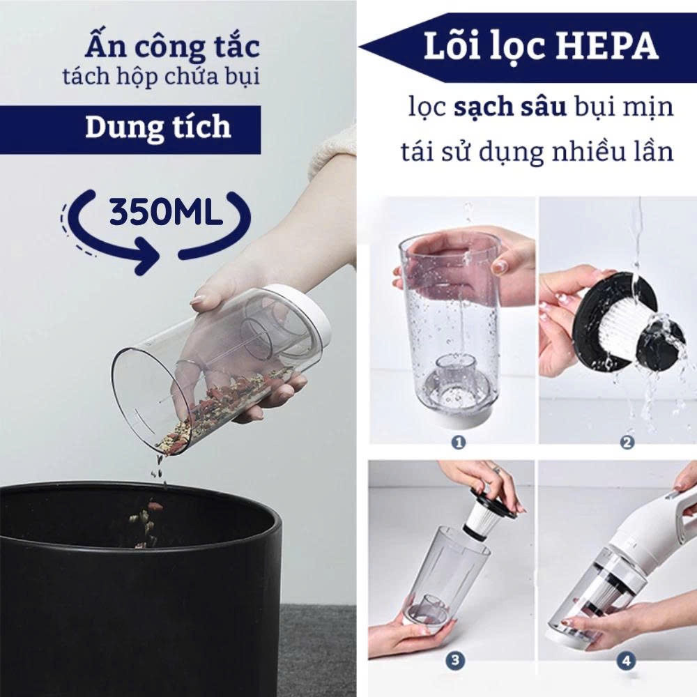 Máy Hút Bụi Cầm Tay, Hút Bụi Giường Nệm,Lông Chó,Lông Mèo Tóc,Ô Tô Không Dây Lực Hút 20000PA - ảnh 7
