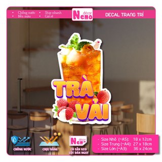 Decal Trang Trí Trà Vải, Tranh Dán Quán Nước, Cà Phê, Dán Tường, Tủ, Kính, Xe Đẩy - Sticker Chịu Được Mưa Nắng.